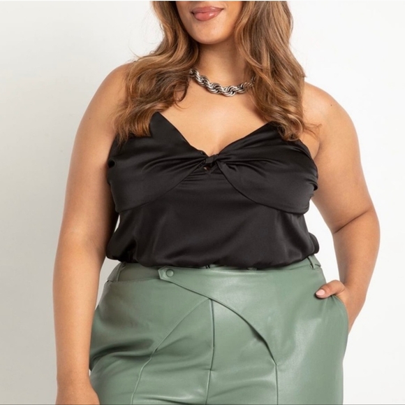 Eloquii Black Satin Twist Detail Cami, sz 16 NWOT - Picture 1 of 5